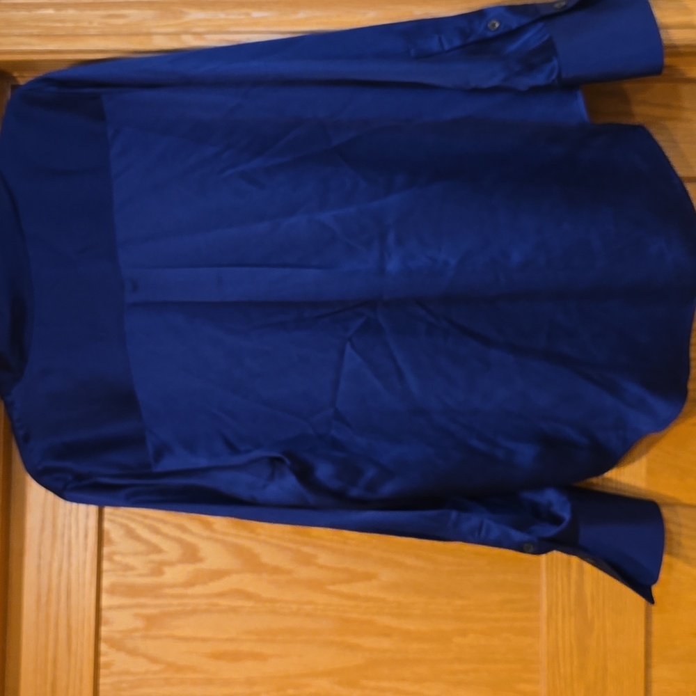 NWT Madewell Silk Flap-Pocket Button-Up Shirt $148 deep cobalt Blue medium - Picture 9 of 11